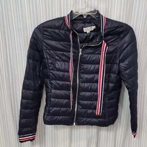 Molly Bracken Navy Puffer Jacket with Quilted Design and Stand-Up Collar